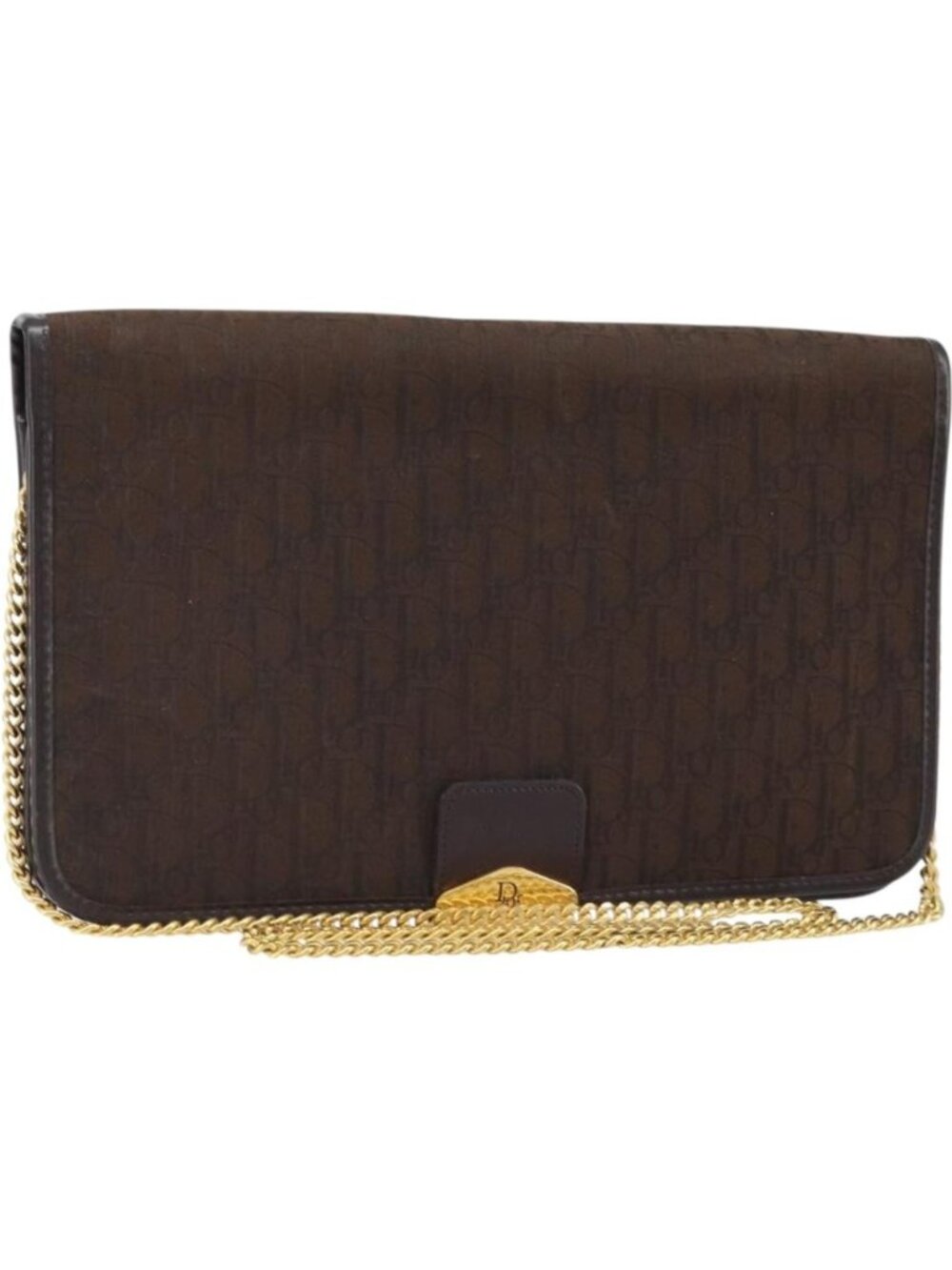 Christian Dior Trotter Canvas Chain Shoulder Bag Brown Gold
